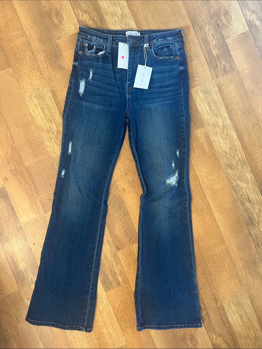 Cello Dark Blue Distressed Flare Jeans